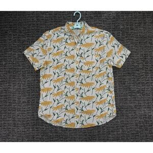 J Crew Shirt Mens Large White Floral Print Classic Stretch Short Sleeve Casual